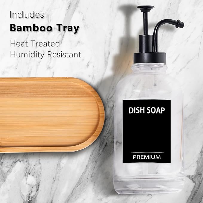 Dish Soap Dispenser for Kitchen, Hand Glass Soap Dispenser Set - Image 2