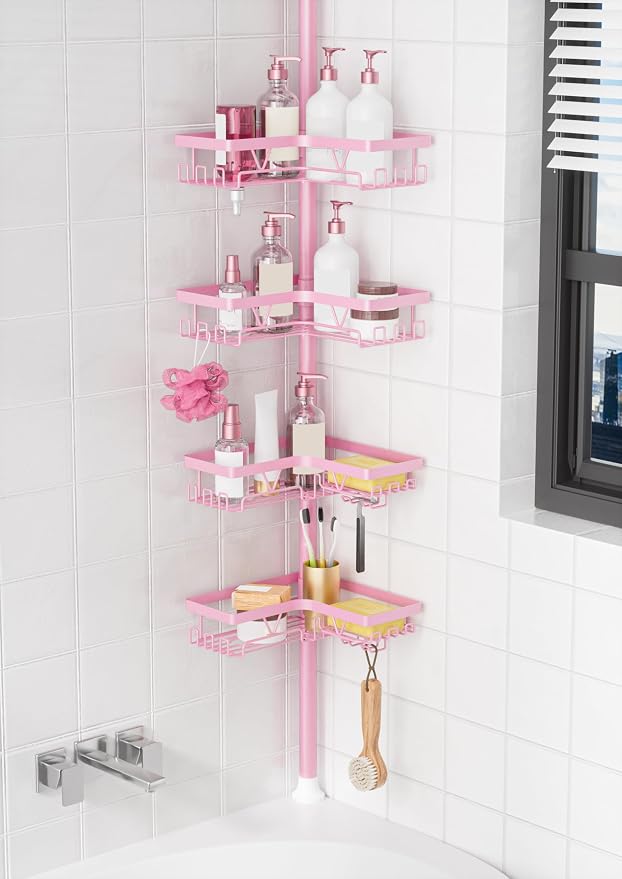 KEGII Shower Caddy Tension Pole, 4-Tier Rustproof Adjustable Corner Bathroom by KEGII