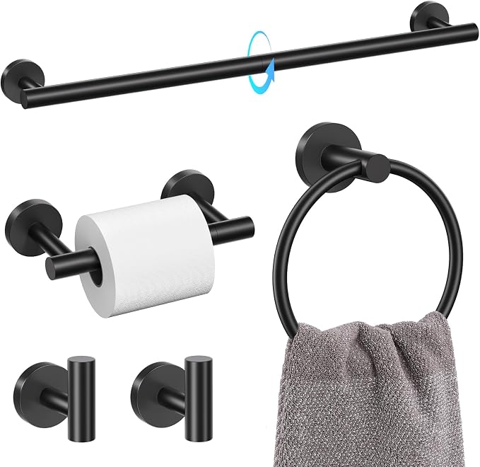 TQKAG Matte Black 5 Piece Bathroom Hardware Accessories Set 23.6" SUS304 by TQKAG
