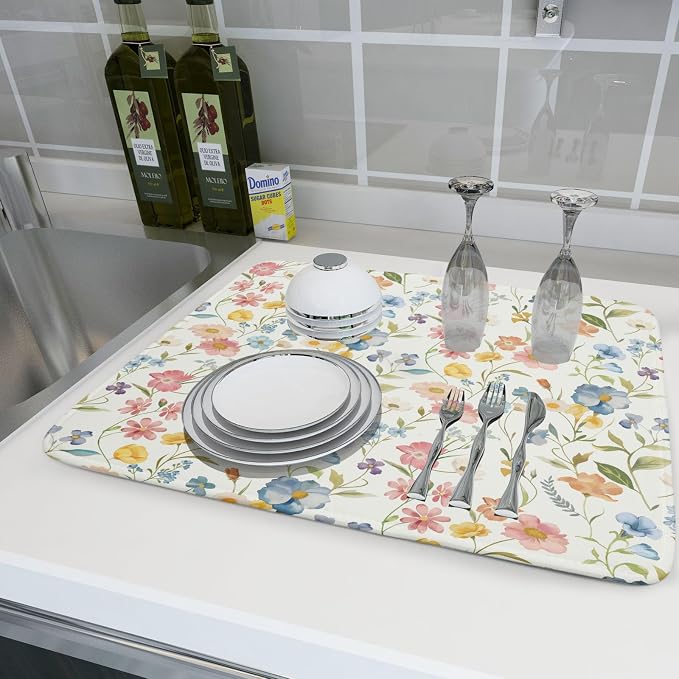 Khope Spring Dish Drying Mat for Kitchen Counter 18x24 Inch Summer Colorful - Image 6