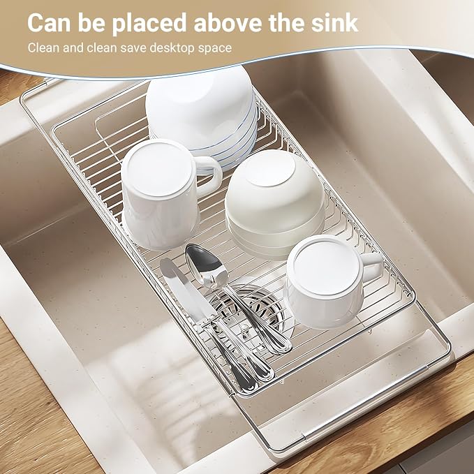Dish Drying Rack, Stainless Steel Extendable Organizer - Image 3