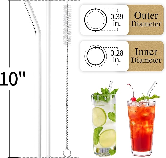 Piteno® 16-Pack Reusable Glass Straws, Milkshakes - Image 2