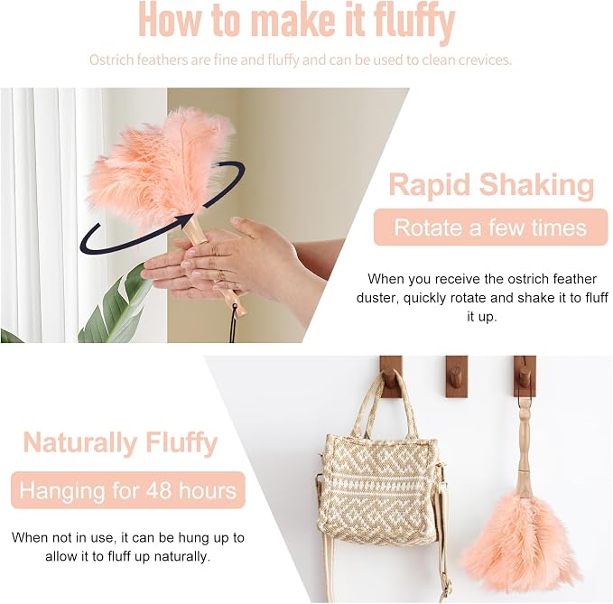 Ostrich Feather Duster 12 Inch Handheld Duster Supplies, Wooden Handle Feather - Image 5