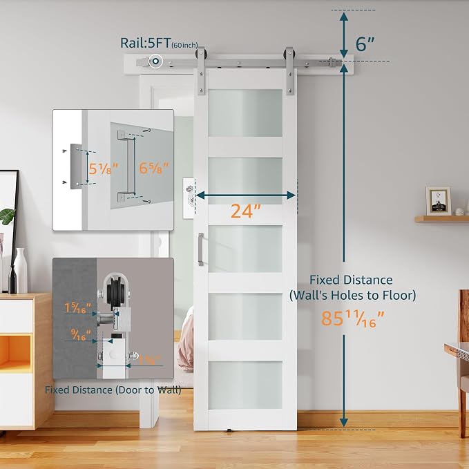 24'' x 84'' Glass Barn Door and 5 Ft Brushed Nickel Hardware Kit Included - Image 2