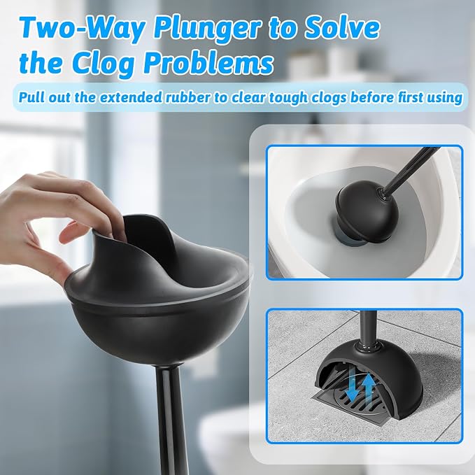Sellemer Toilet Brush and Plunger Set, Curved Design Head - Image 4