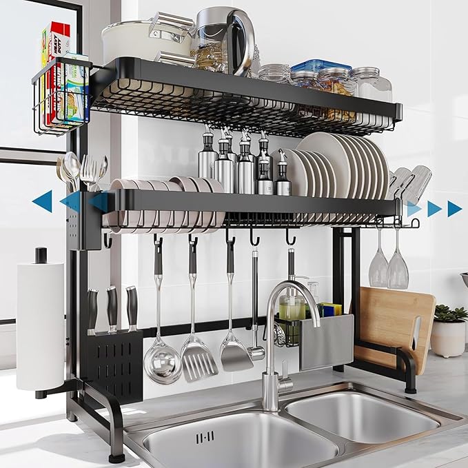 Over The Sink Dish Drying Rack, 3 Tier Adjustable Length Full Stainless Steel by LIVOD
