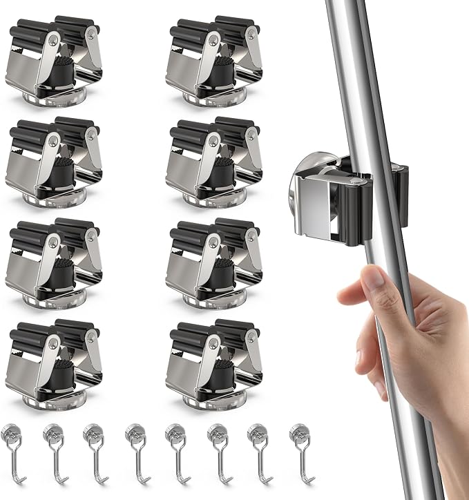 3-H Magnetic Broom Holder with Strong Magnetic Hook 16 Pack, Broom Holder Wall by 3-H