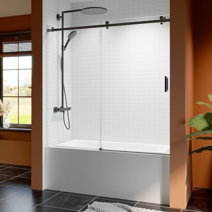 56-60 Inch Frameless Sliding Shower Door, 5/16" Clear Tempered Glass Bathtub by EZONTEQ