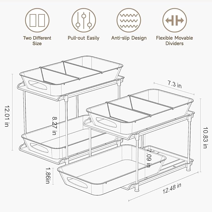 Under Sink Organizer, Bathroom Organizers and Storage, 2 Tier Multi-Use Pull - Image 6