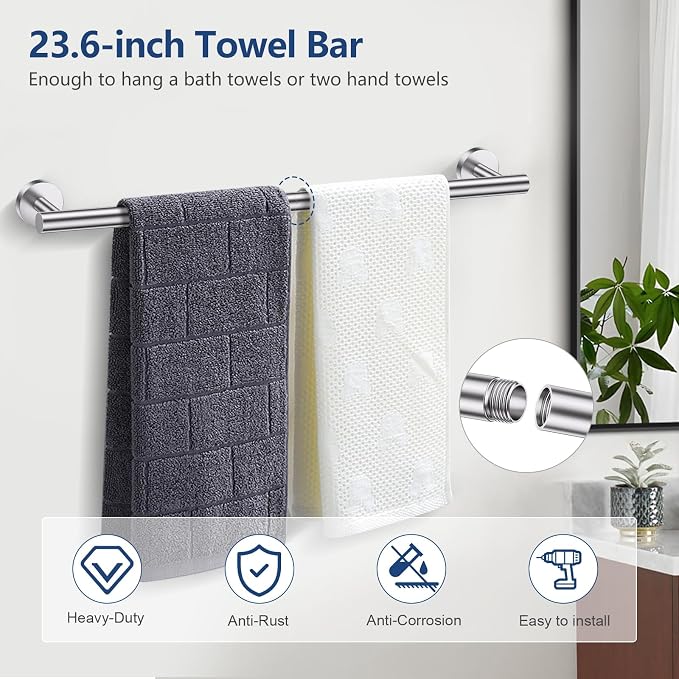 TQKAG 5 Piece Bathroom Towel Bar Holder Sets Brushed Nickel Bathroom Hardware - Image 2