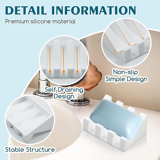 Silicone Soap Dish for Bar Soap Holder for Shower Bathroom Self Draining - Image 2