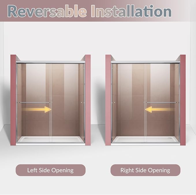 ELEGANT Shower Doors 58.5-60" W x 72" H, Semi-Frameless Bypass Sliding Shower - Image 8