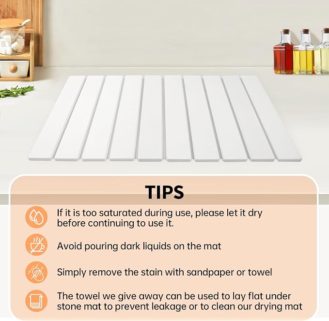Stone Drying Mat for Kitchen Counter Square, 23.62"x15.35", Collapsible Quick - Image 7