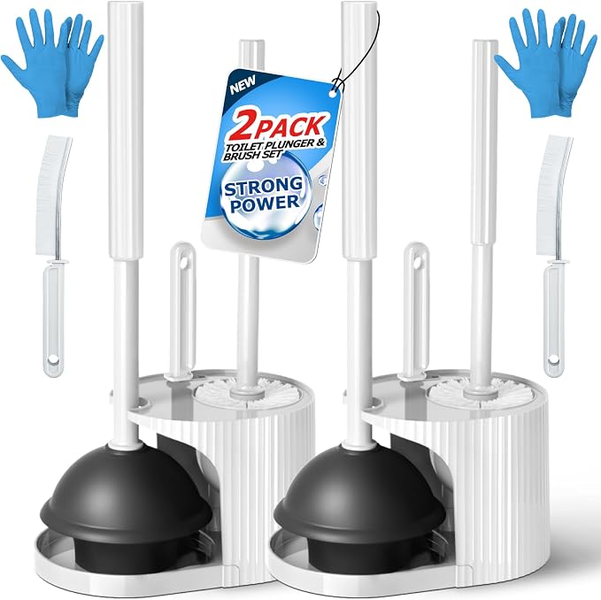 2Pack 3 in 1 Toilet Brush and Plunger Set, Toilet Bowl Brush Plunger Set by FORASTO