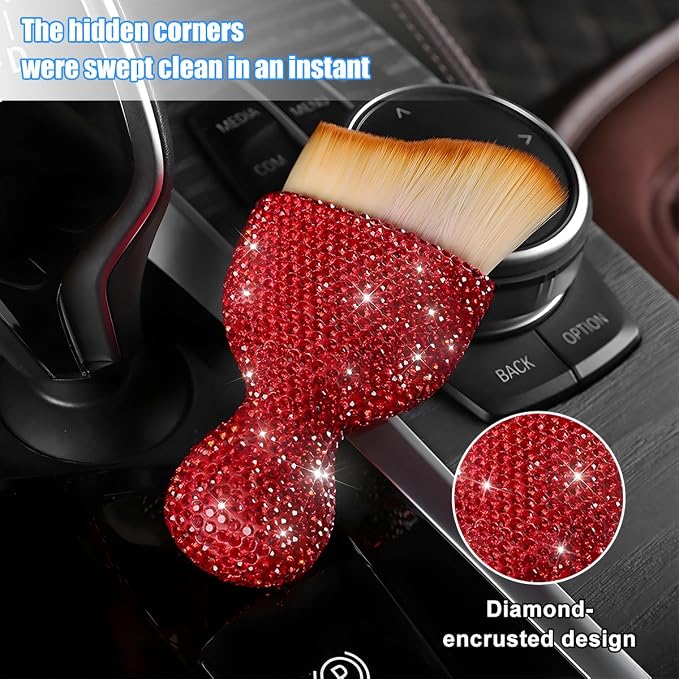 Bling Car Detailing Brush, Crystal Rhinestone Non-Scratch Vehicle Cleaning Dust - Image 3
