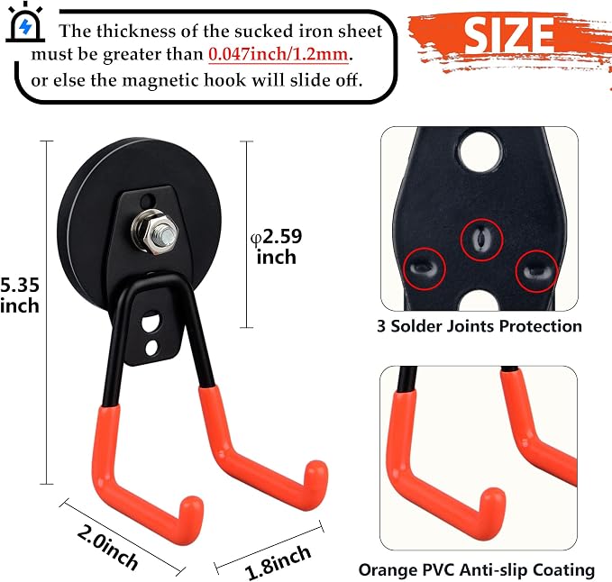 ULIBERMAGNET Heavy Duty Magnetic Garage Hooks, 4 Pack Strong Large Magnet Hooks - Image 2