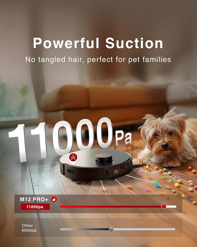 Yeedi M12 PRO+ Robot Vacuum and Mop, 11000Pa Strong Suction, ZeroTangle - Image 3