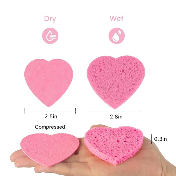 50-Count Heart Shape Compressed Facial Sponges, 100% Natural Cellulose Face - Image 2