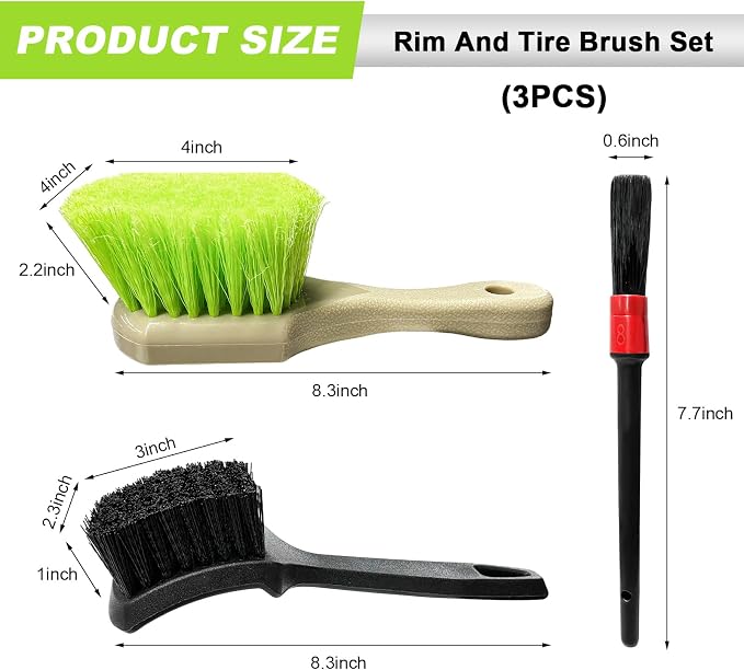 3 PCS Wheel Rim & Tire Brush Set, Scratch-Free Soft & Stiff Bristle Wheel - Image 2