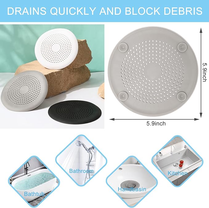 2-Pack Drain Hair Catcher Durable Silicone Hair Stopper Shower Drain Covers - Image 2
