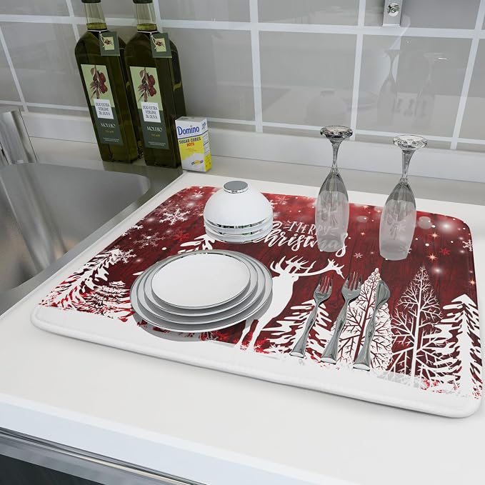 Christmas Dish Drying Mats for Kitchen Counter 16x18 Inch Merry Christmas Happy - Image 6