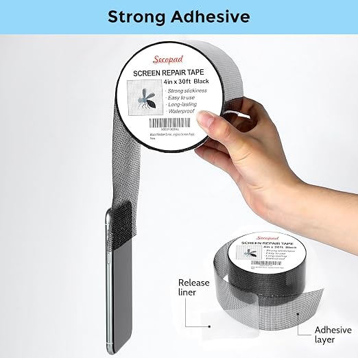 Black Window Screen Repair Kit, 4 in X 30 FT Screen Repair Tape - Image 4