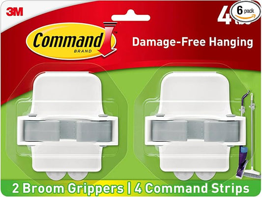 Command Broom and Mop Grippers, 2 Hangers and 4 Strips, Damage-Free Hanging by Command