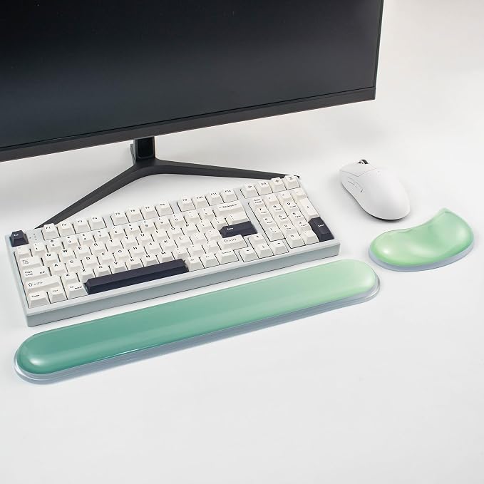Gel Keyboard and Mouse Wrist Rest Set –Green Clear Wrist Rest by Sumgsn