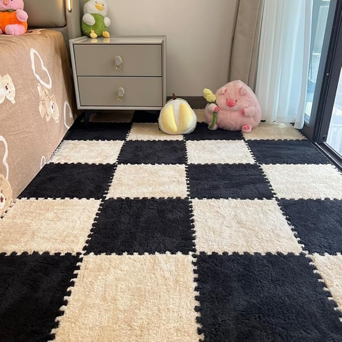 12Pcs Interlocking Carpet Tiles, Fluffy Play Mat Floor Tiles Thick Padded by Unknown