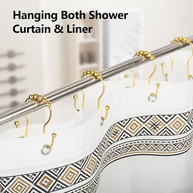 Double Shower Curtain Hooks, Sturdy Metal Nickel Shower Curtain Rings, Glide - Image 5