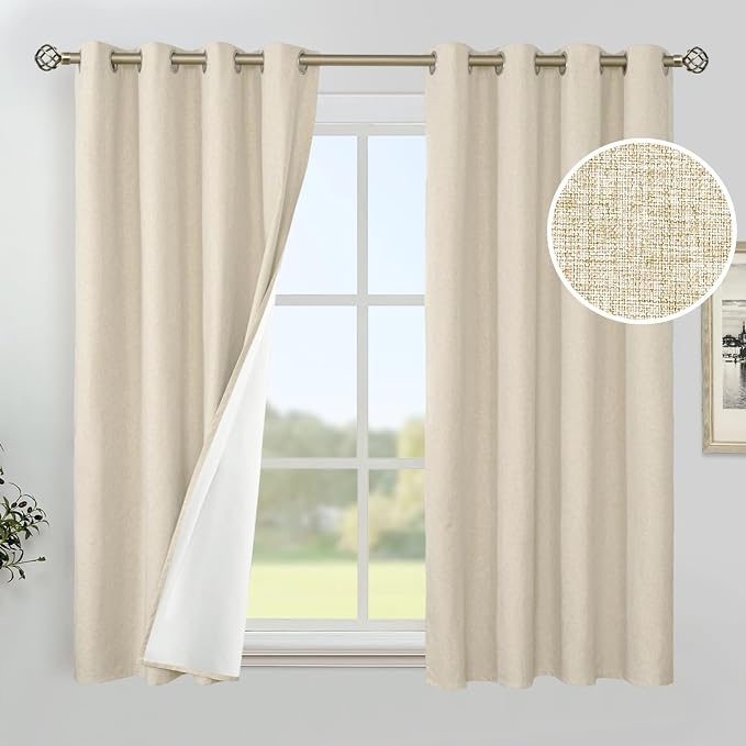 YoungsTex 45 Inches Long Linen 100% Blackout Curtains, Short Thermal Insulated by YoungsTex