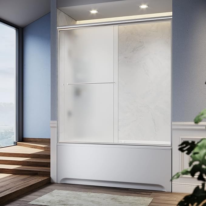 SUNNY SHOWER 60" W x 57.4" H Bathtub Shower Door 1/4" Frosted Glass Double - Image 2