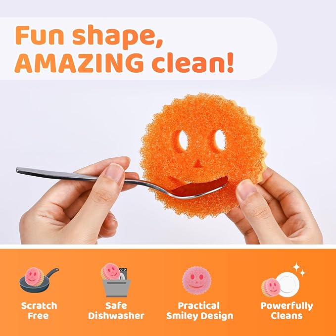 12 Colorful Smile Scrub Sponges, Temperature Controlled Dish Sponge, Double - Image 2
