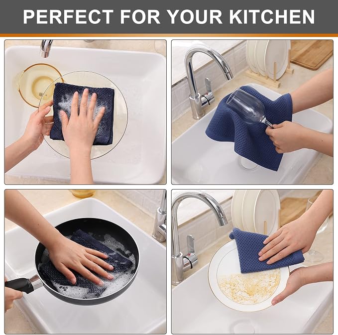 Kitinjoy 100% Cotton Kitchen Dish Cloths, 8 Pack Waffle Weave Ultra Soft - Image 4