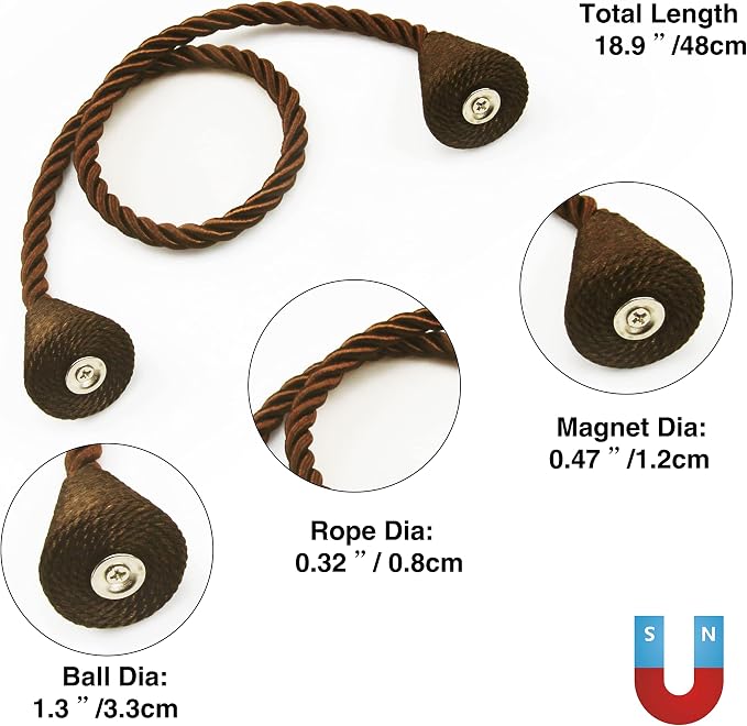 4 Pack Magnetic Curtain Tiebacks Rope Modern Handmade Curtain Tie Backs - Image 3