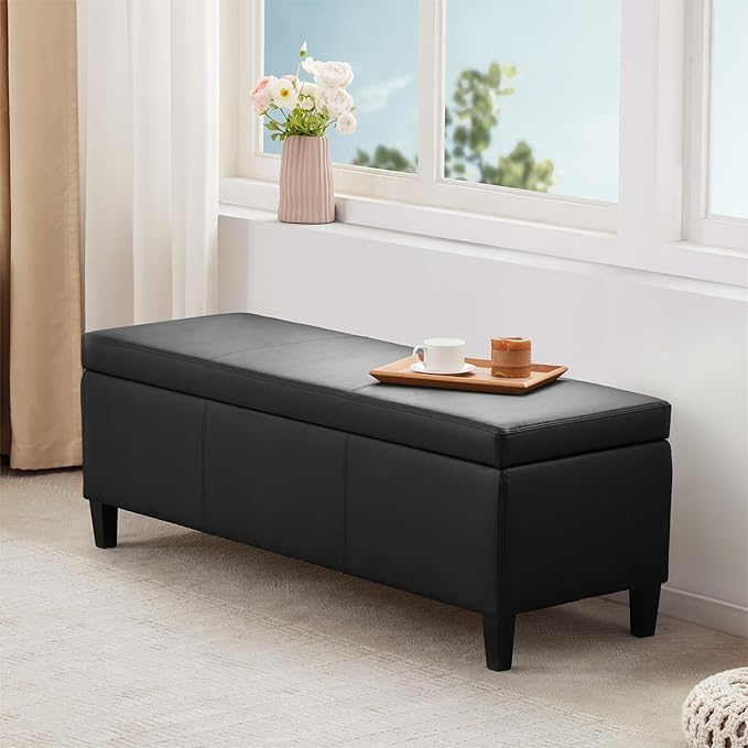 HUIMO Faux Leather Storage Ottoman Bench 50.3 Inch Extra Long PU Upholstered - Image 5
