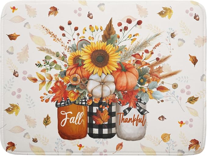 Autumn Pumpkin Dish Drying Mat 18x24 Inch Sunflower Flower Vase Washable by Giwawa
