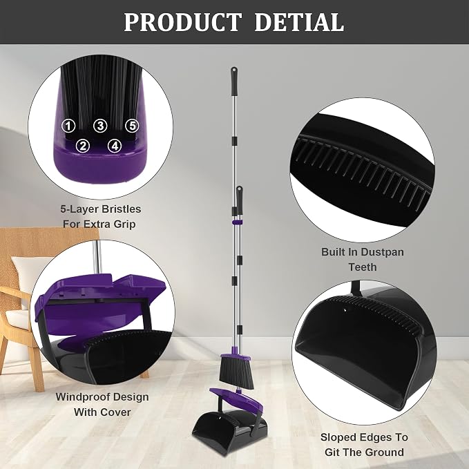 Broom and Dustpan Set, Windproof and Self-Cleaning Teeth - Image 2