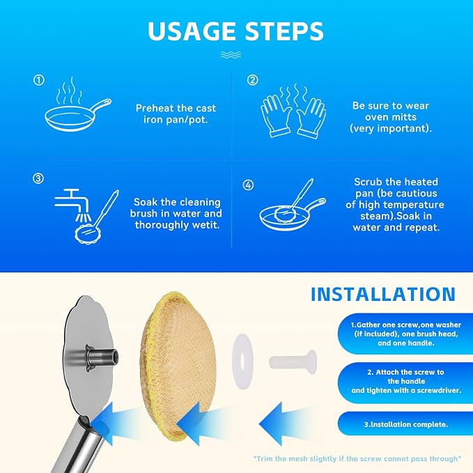 Kitchen Cleaning Brush with Handle, Non-Scratch Preserve Seasoning - Image 7