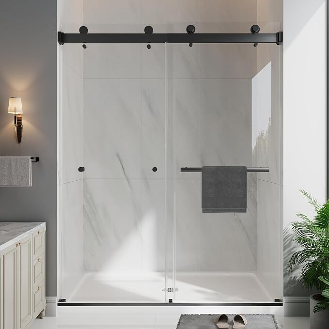 Frameless Double Sliding Shower Doors, 49-54" W x 76" H Shower Glass Door by EASYWORC