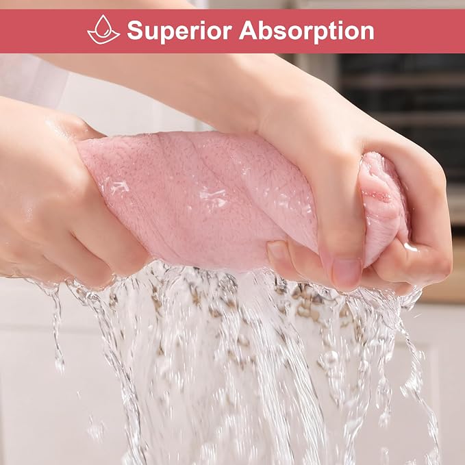 JOYMOOP Microfiber Cleaning Cloths, 11.8" x 11.8" Pink Reusable Kitchen Towels - Image 3