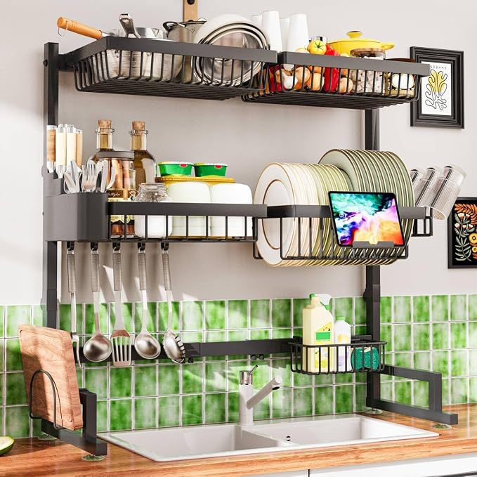 Over The Sink Dish Drying Rack 27-40L x 12W x 32.5-37H Snap-On Design 2 Tier by ilvvan