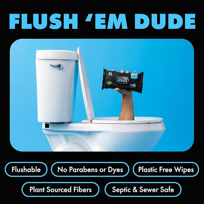 DUDE Wipes, 2 Pack | Flushable | Unscented | Extra-Large | Vitamin-E & Aloe - Image 3
