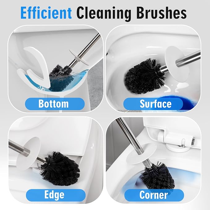 Matt White Ceramic Toilet Brush and Holder Set, Durable Bristles Non Scratch - Image 2