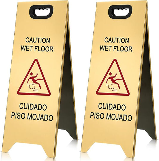 2 Pcs 24 Inch Stainless Steel Wet Floor Sign, Heavy Duty Caution Wet Floor Sign by Unknown