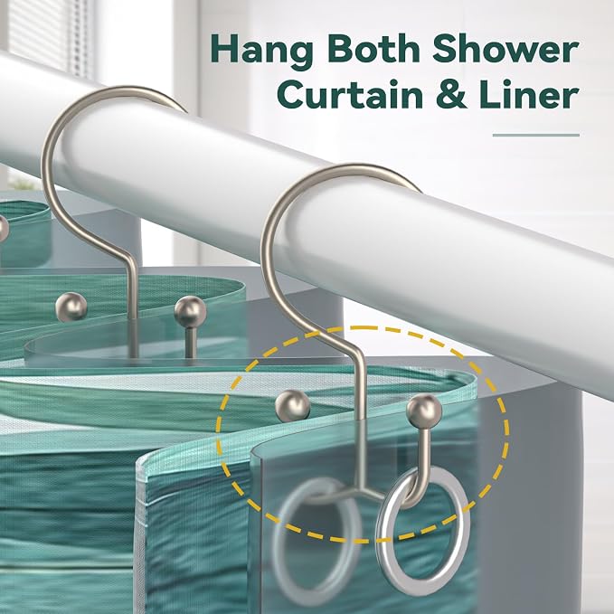 Goowin Shower Curtain Hooks, Durable Shower Curtain Rings Rust Proof, Double - Image 6