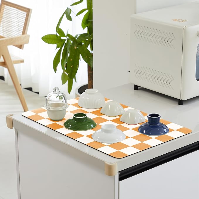 Checkered Dish Drying Mat for Kitchen Counter, Coffee Bar Station Accessories - Image 3