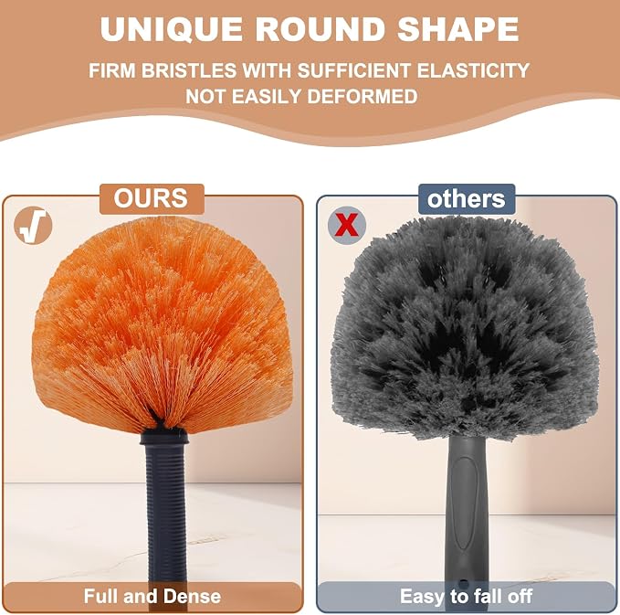 Orange Twist-On Cobweb Duster Head Brush, Fits Standard 3/4 inch Threaded Poles - Image 3
