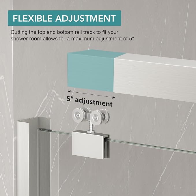 KPUY Glass Shower Door, 55-60" W x 76" H Semi-Frameless Double Sliding Shower - Image 6