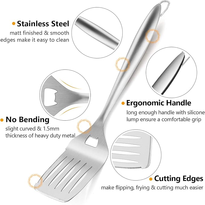 HaSteeL Grilling Utensil Set 18in, Stainless Steel BBQ Accessories Tools - Image 2